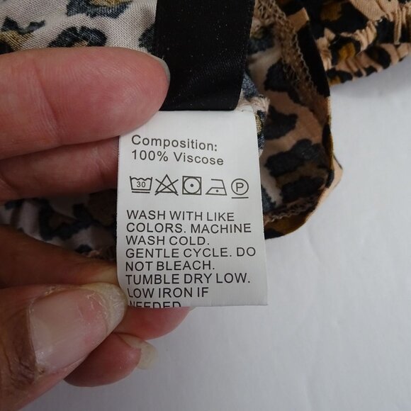 Shein Leopard Print Long Sleeve Blouse With Ruffle Trim Women Size L US 8 10 - Picture 7 of 11